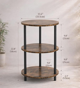 <b>Rustic</b> 3-Tier Round End <b>Table</b>, Farmhouse Wooden <b>Bedside</b> Furniture - Product Image 1