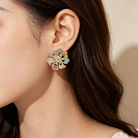 TIANSHE – boucles d'oreilles en forme de fleur en Zircon coloré, ensemble de bagues florales scintillantes pour femmes, bijoux de fête et de mariage