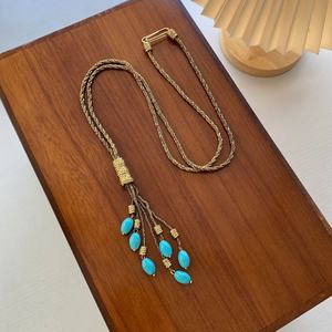 Collier bohème en laiton et turquoise écologique avec un design à pampilles superposées, chaîne à maillons, pour tous les jours et les fêtes, pour femmes - Product Image 3
