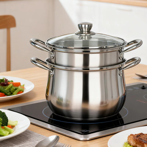 Classic Silver Stainless Steel 4-Piece Cookware Set, 24/28cm Non-Stick Soup <b>Pot</b> and Steamer <b>Pot</b> Lightweight Durable - Product Image 6