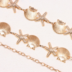 โซ่คาดเอวเปลือกหอยทองคำและมุก สไตล์โบฮีเมียน แฟชั่นชายหาด โซ่ประดับร่างกาย โลหะผสมสังกะสี แบบพันรอบเส้นเดียว - Product Image 3