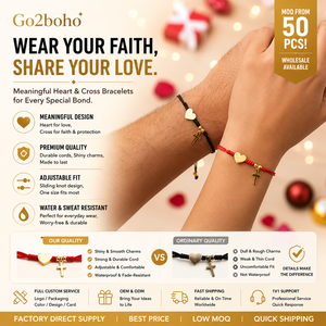 Go2boho Cadeau de la Saint-Valentin Bijoux de couple Bracelet ajustable plaqué or avec pendentif croix et breloque cœur - Product Image 1
