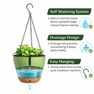 Jardinière suspendue à arrosage automatique avec système de drainage efficace, <span class=keywords><strong>pot</strong></span> de fleurs en plastique réutilisable pour plantes d'intérieur et d'extérieur - Product Image 3