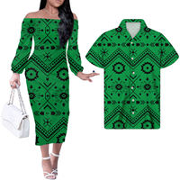 Robe Douillette 2024, Vêtement Polynésien pour Couple, Robe de Soirée Blanche Femme avec Imprimé Hibiscus, Robe d'Automne pour Femme