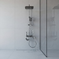 Système de douche de luxe contemporain à 4 fonctions avec douchette à jet supérieur et barre coulissante pour baignoire
