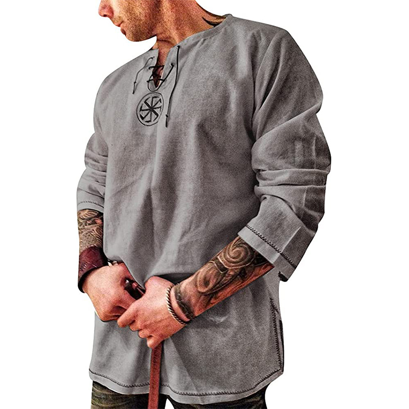 Camicia rinascimentale grigia da uomo, blusa medievale