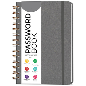 Carnet de mots de passe à spirale avec répertoire classé <span class=keywords><strong>des</strong></span> adresses Internet, étiquettes de style lettre, carnet de mots de passe - Product Image 1
