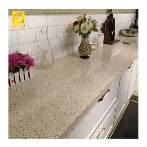 Artificial Stone Polished Beige Quartz Stone Flooring Kitchen Countertop Vanities