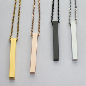 PVD Gold Plated Stainless Steel Four-Sided 3D Bar Pendant Necklace With O Link Chain Engravable With Fiber Laser Machine - Product Image 2