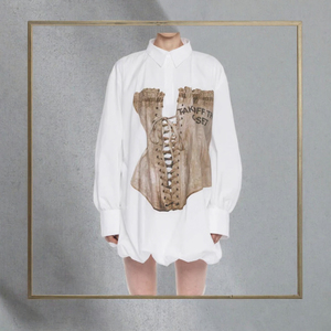 Camisa Corsé Estampada Vintage para Mujer, Manga Larga, Corte Holgado, Cuello Blanco, Manga Abullonada, Blusa de Popelina, Todas las Temporadas, Estilo Urbano - Product Image 2