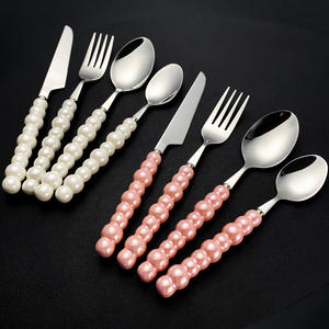 Pearl Ceramic Handle 304 Stainless Steel Knife <b>Fork</b> Spoon Set <b>Dessert</b> Cutlery Creative Elegant Design For Adults - Product Image 3