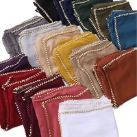 Nouvelle mode foulard musulman avec perles dorées ornées de perles perlées à la main en mousseline de soie voile Hijab 2025