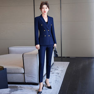 Completo da donna in tessuto pettinato <span class=keywords><strong>Blazer</strong></span> & <span class=keywords><strong>pantalone</strong></span> monopetto <span class=keywords><strong>con</strong></span> decorazione a bottone taglia XL - Product Image 5