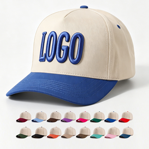 Casquette de baseball unisexe 5 panneaux vierge en coton 100% avec logo brodé personnalisé, bicolore, style papa, boucle métallique, toutes saisons - Product Image 1