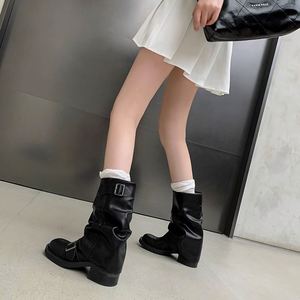 French Vintage Western Cowboy <b>Boots</b> for Women High Block Heel Pleated Ruched Slouchy Mid-calf <b>Boots</b> Martin <b>Boots</b> - Product Image 5