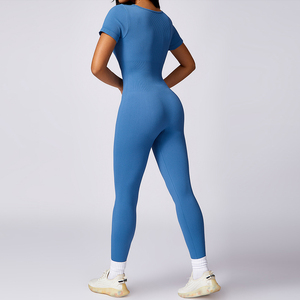 Fil haute résistance à manches courtes Fitness Sportswear vêtements serrés sans couture une pièce Yoga costume femmes combinaisons combishorts - Product Image 4
