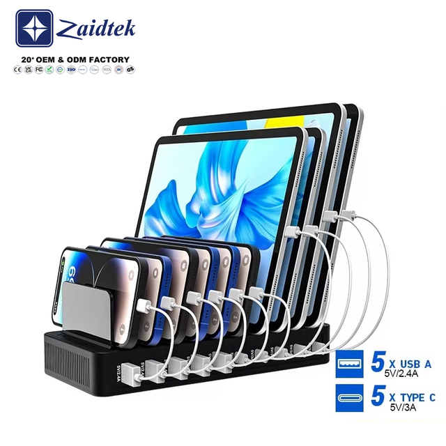 60W 100W 10-Port USB-A & Type-C Desktop Storage Fast Charger with Intelligent C Port PD Charging High Quality Charging Stations