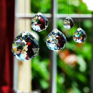 Bola de cristal de 15,20, 25,30, 40mm, candelabro, Bola de prismas, atrapasol transparente, colgante, GOLDENHAITAI 5730