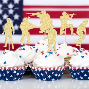 Décorations de gâteaux militaires scintillantes pour cupcakes, thème <span class=keywords><strong>militaire</strong></span>, pour la marine, l'armée, les garçons, les anniversaires, couleur or - Product Image 6