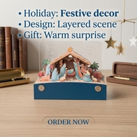 Veilleuse LED 3D en papier découpé Scène de la Nativité, Lampe de bureau décorative, Cadeau de Noël