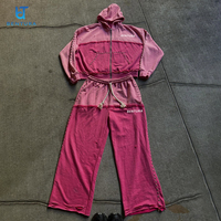 Ensemble survêtement personnalisé BENTURA : sweat à capuche zippé et pantalon de survêtement en coton French Terry vieilli avec patchwork
