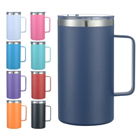 Gobelet isotherme personnalisé en acier inoxydable à double paroi sous vide avec poignée et couvercle, pour café et boissons, disponible en 24oz, 16oz, 14oz, 12oz