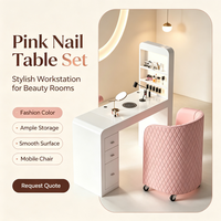 Table de manucure blanche de luxe légère avec étagères de rangement, tiroirs et chaise de manucure orange matelassée assortie pour salon de manucure