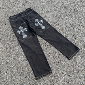 Dongguan กางเกงยีนส์ขายาวผ้าคอตตอนขาตรงสำหรับผู้ชายกางเกงยีนส์สีน้ำเงินฟอกสไตล์วินเทจสำหรับผู้ชาย - Product Image 4