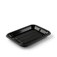 Barquette en plastique noir pour légumes, peu profonde, empilable, jetable, à compartiment unique, avec rebord, qualité alimentaire, OEM, en gros