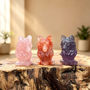 Venta al por Mayor de Cabeza de Lobo Tallada en Cristal Natural, Piedra Curativa Pulida, Estatua de Animal para Decoración del Hogar u Oficina, Regalo de Cumpleaños - Product Image 1