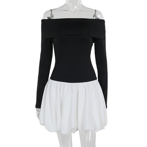 Dropship <span class=keywords><strong>Agent</strong></span> Boutique moda de manga larga blanco y negro Sexy moda vestidos de mujer - Product Image 6