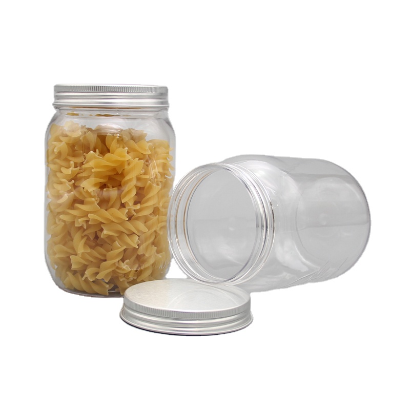500ml Empty Food Grade Cookie PET Mason Jar With Aluminum Lid