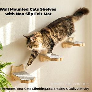 Wooden <b>Wall</b> Mounted <b>Cat</b> Shelf With Anti Slip Mat For Medium <b>Cats</b> Solid Wood Natural Color Single Piece - Product Image 5
