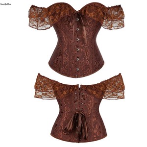 Corsetto <span class=keywords><strong>Vintage</strong></span> in Pizzo Plus Size Traspirante da Donna, <span class=keywords><strong>Lingerie</strong></span> Sexy, Fascia per il Petto, Bustier Rosso e Nero con Spalle Scoperte - Product Image 4