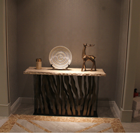 Table console en marbre doré brossé Zebra-C, mobilier moderne pour salon, matériau en bois, pour la maison, l'hôtel, l'appartement