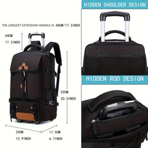 <b>Rolling</b> Weekender <b>Backpack</b> Large Capacity Oxford Fabric Travel Hiking Wheels Lightweight Laptop Trolley Bag Polyester Lining - Product Image 3