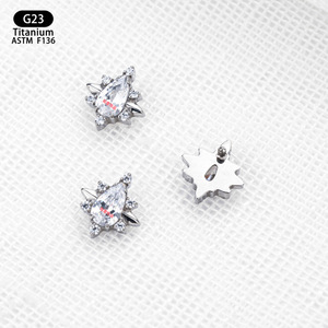 Clous d'oreilles en titane G23 en forme de goutte d'eau et étoile, zircon 5A, bijoux de piercing, cadeau - Product Image 1