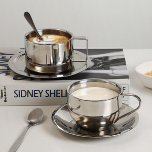 304 Stainless Steel Coffee <b>Cup</b> <b>Set</b> 180ml 200ml 280ml Durable Espresso European Milanese Style Saucer Included - Product Image 1