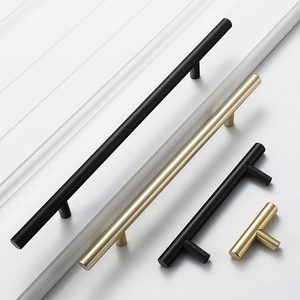 哑光黑色不锈钢黑色饰面家具橱柜中空实心t形杆抽屉拉手 - Product Image 2