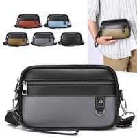 Sac bandoulière vintage en PU pour homme avec logo personnalisé, pochette messager en similicuir à plusieurs fermetures éclair et dragonne