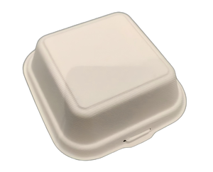 Caja para Hamburguesas de 6 Pulgadas, Contenedor de Bagazo Biodegradable, Caja Desechable para Llevar, Tipo Concha con Bisagras - Product Image 1