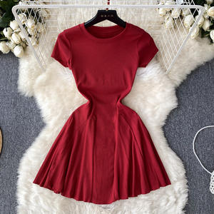 Vestido Plissado de Manga Curta e Gola Redonda Casual Puro Moda Verão Feminino Temperamento Fashion - Product Image 6