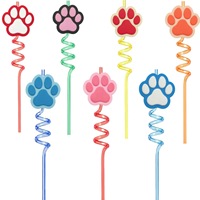Pailles spirales Yama Paw Print – Indispensables pour décorer les boissons lors de fêtes et rassemblements – Grand format, style dessin animé coloré, en PET