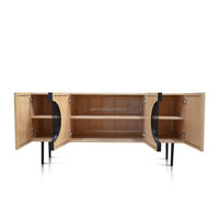 Buffet moderne en bois massif pour la maison Couleur naturelle avec portes rondes en verre pour le salon et la cuisine