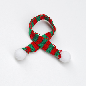 Knitted Christmas Pet <b>Scarf</b> <b>Red</b> Green White Striped Pom Pom Accessory For Plush Toys Holiday Decoration - Product Image 4