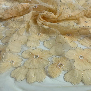 3D pink Color butterfly Design Sequin Embroidery <strong>Fabrics</strong> Tela De Encaje Pearl Lace <strong>Fabric</strong>
