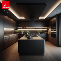 Alland - Porte plate en contreplaqué écologique personnalisée de luxe, mélamine mate, moderne, noire, pour cuisine de villa