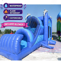 Structure gonflable Dolphin Small en PVC, thème dinosaures de la jungle, avec toboggan, souffleur et piscine