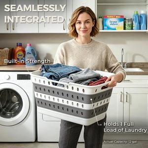 Collapsible Laundry Basket with Legs Foldable <b>Plastic</b> Hamper with Stand Dirty <b>Clothes</b> Organizer <b>for</b> Bathroom Home Storage - Product Image 3