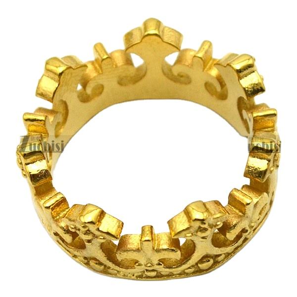 Antique Royal Gold Plated Crown Signet Ring Stylish Gothic Cluster